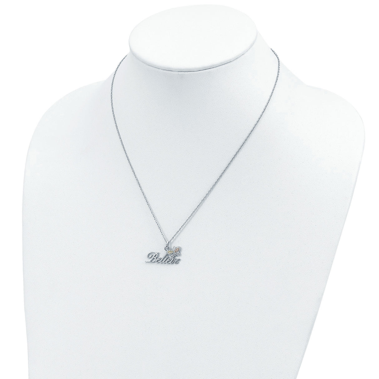 12K Butterfly Believe Necklace Charm Pendant in Real 925 Sterling Silver