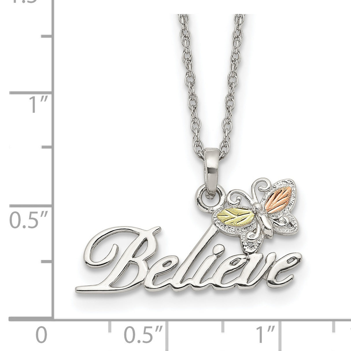 12K Butterfly Believe Necklace Charm Pendant in Real 925 Sterling Silver