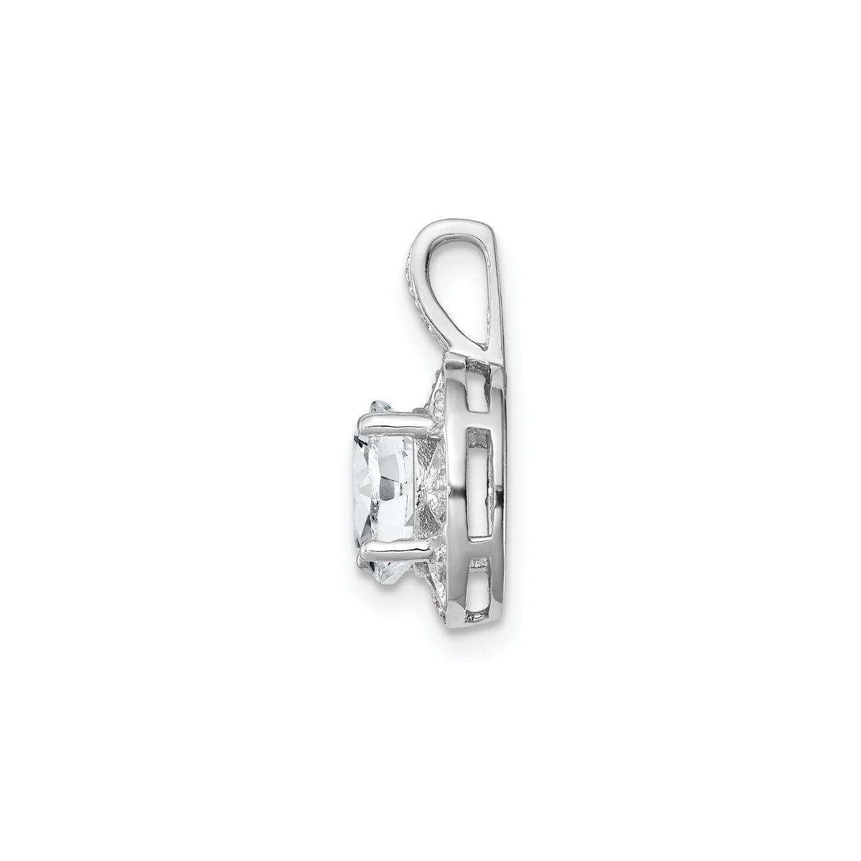 Sterling Silver Pendant with White Topaz and Diamond, Vintage Floral Filigree Design for Women