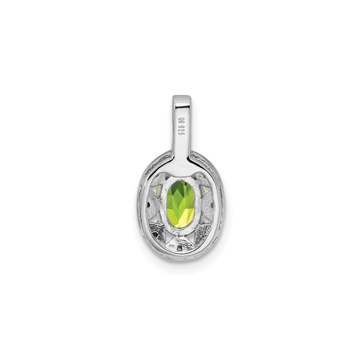 Sterling Silver Pendant with Peridot and Diamond, Oval Filigree Starburst Design, Vintage Inspired