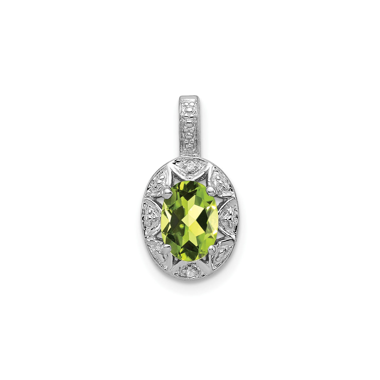 Sterling Silver Pendant with Peridot and Diamond, Oval Filigree Starburst Design, Vintage Inspired