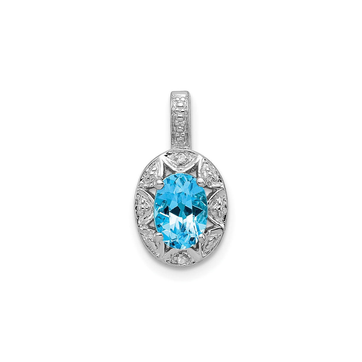 Sterling Silver Starburst Pendant with Swiss Blue Topaz and Diamond Accents
