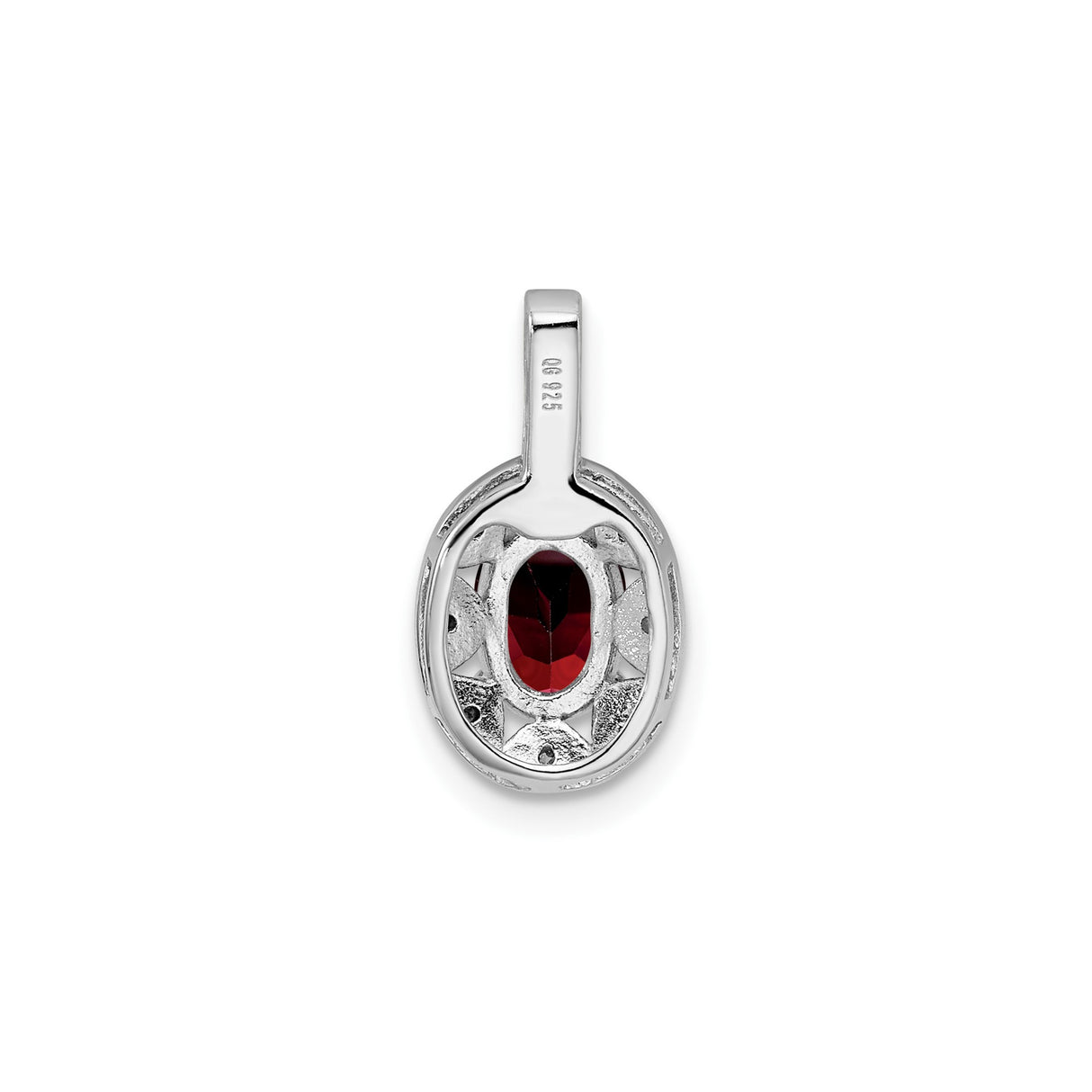 Sterling Silver Garnet Pendant with Filigree Design and Diamond Accents, Vintage Style for Women