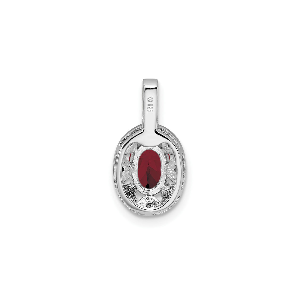 Sterling Silver Pendant with Lab Created Ruby, Diamond Accent, Vintage Filigree Design