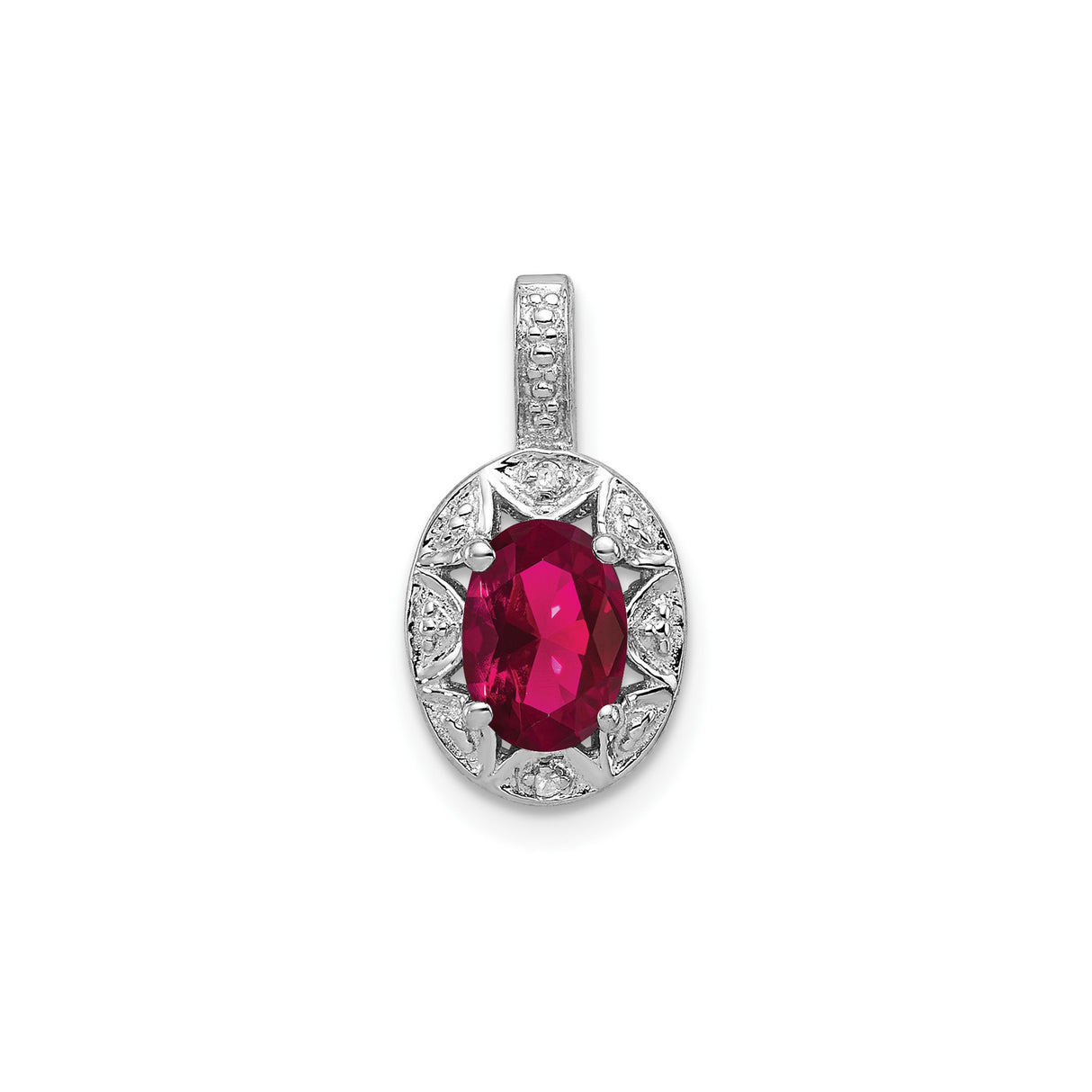 Sterling Silver Pendant with Lab Created Ruby, Diamond Accent, Vintage Filigree Design
