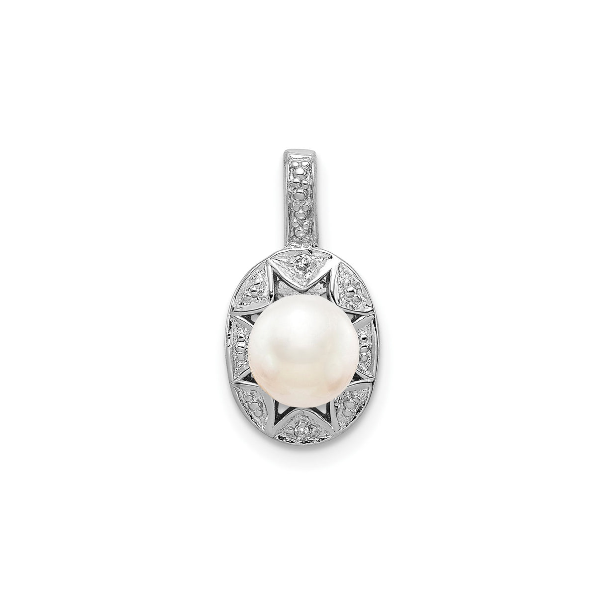 Sterling Silver Pendant with White Freshwater Pearl and Diamond Accents, Vintage Starburst Design