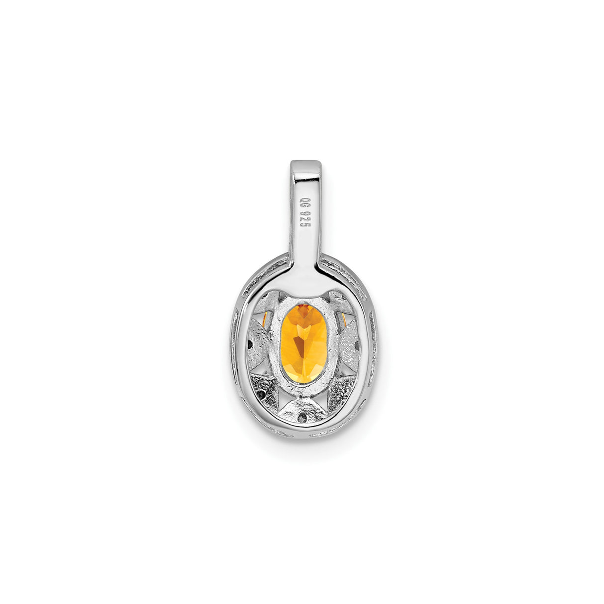 Sterling Silver Pendant with Yellow Citrine, Diamond Accents, Starburst Filigree Design for Women