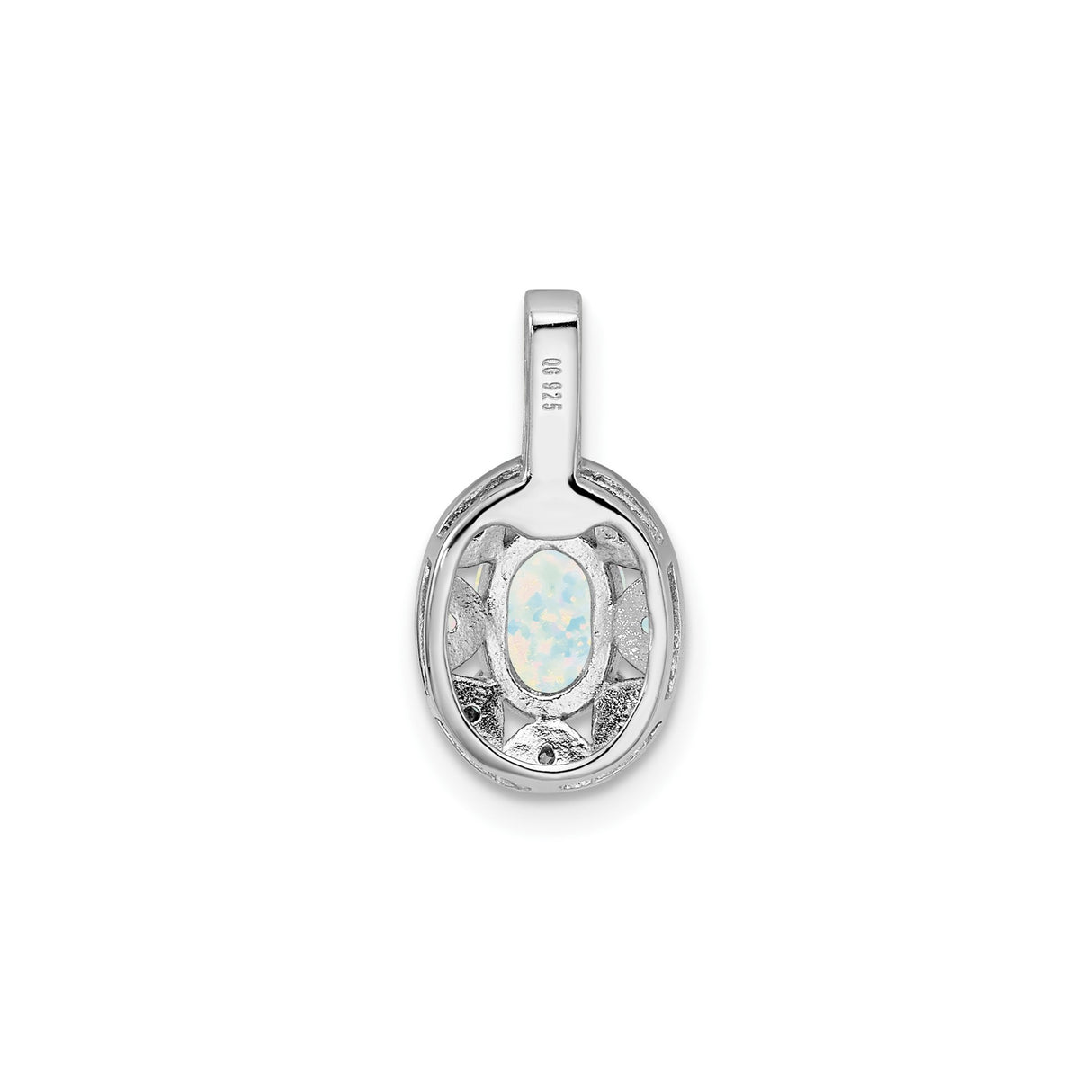 Sterling Silver Pendant with Oval Lab Created Opal and Diamond, Starburst Celestial Motif for Women