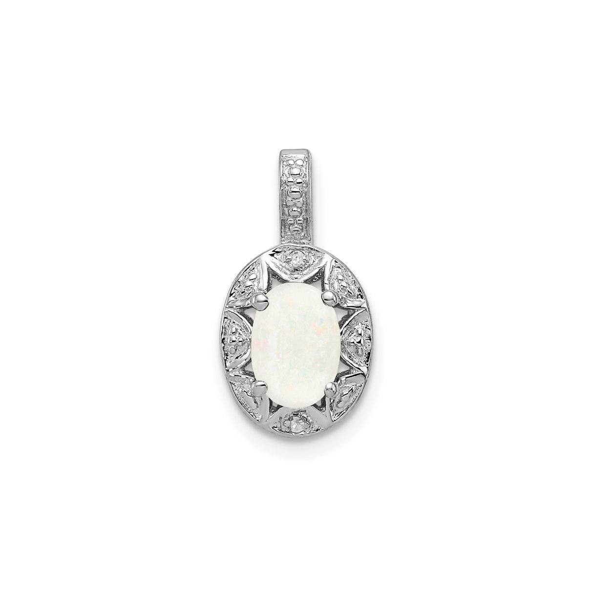 Sterling Silver Pendant with Oval Lab Created Opal and Diamond, Starburst Celestial Motif for Women