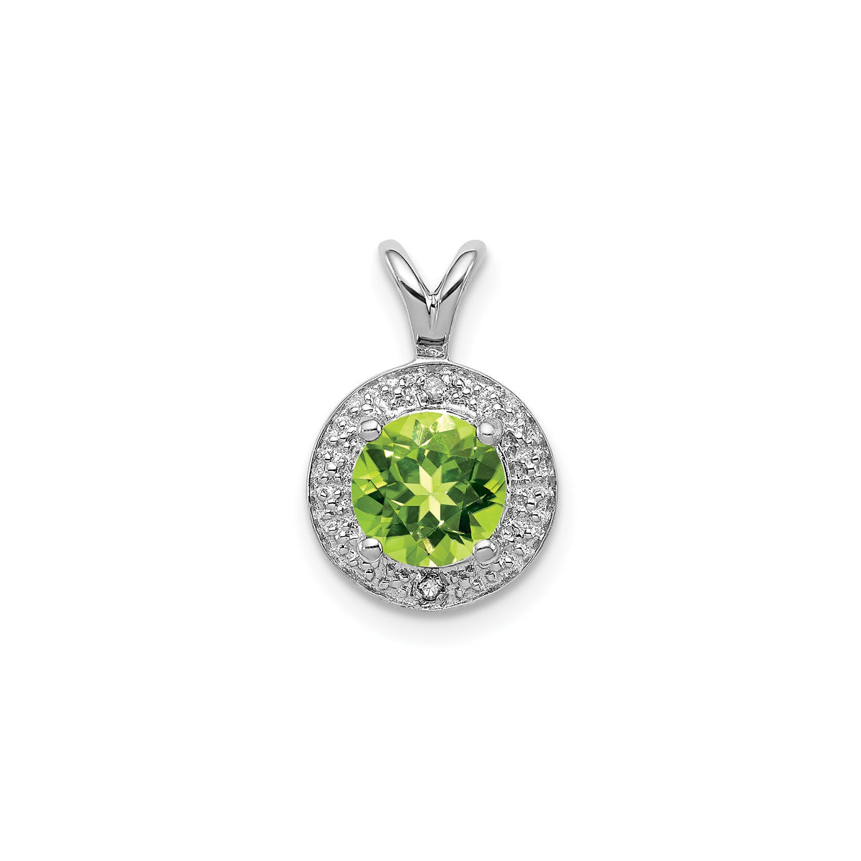 Sterling Silver Pendant with Peridot and Diamond Halo, August Birthstone for Women