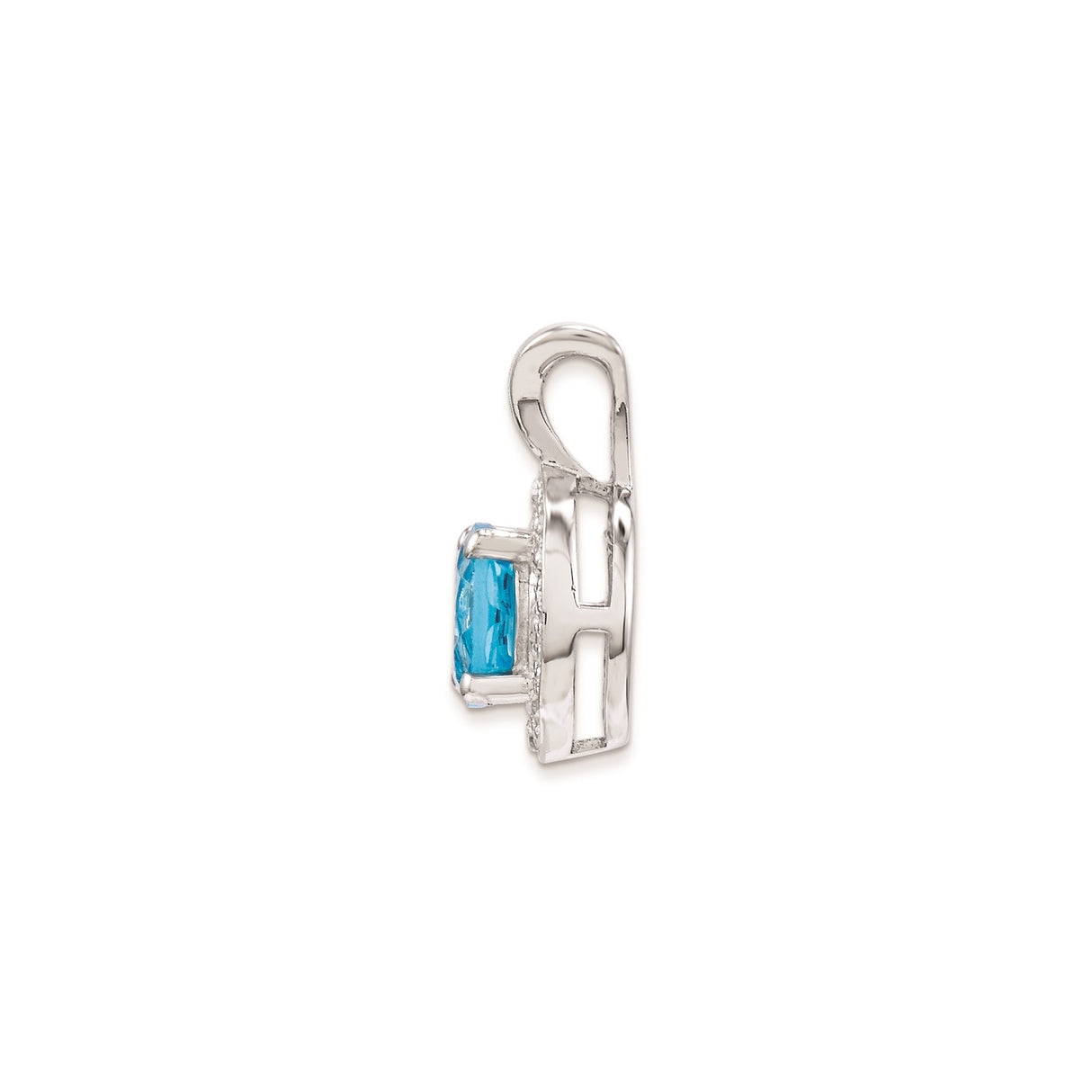 Sterling Silver Pendant with Swiss Blue Topaz and Diamond Accents, Halo Style Jewelry for Women