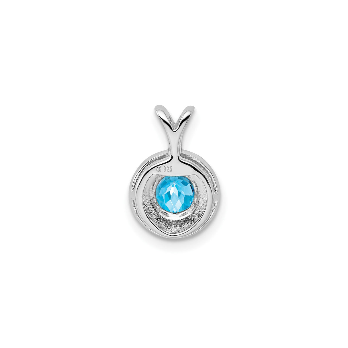 Sterling Silver Pendant with Swiss Blue Topaz and Diamond Accents, Halo Style Jewelry for Women