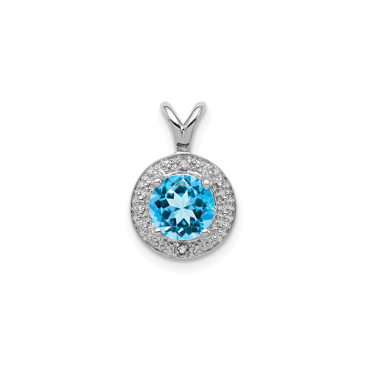 Sterling Silver Pendant with Swiss Blue Topaz and Diamond Accents, Halo Style Jewelry for Women