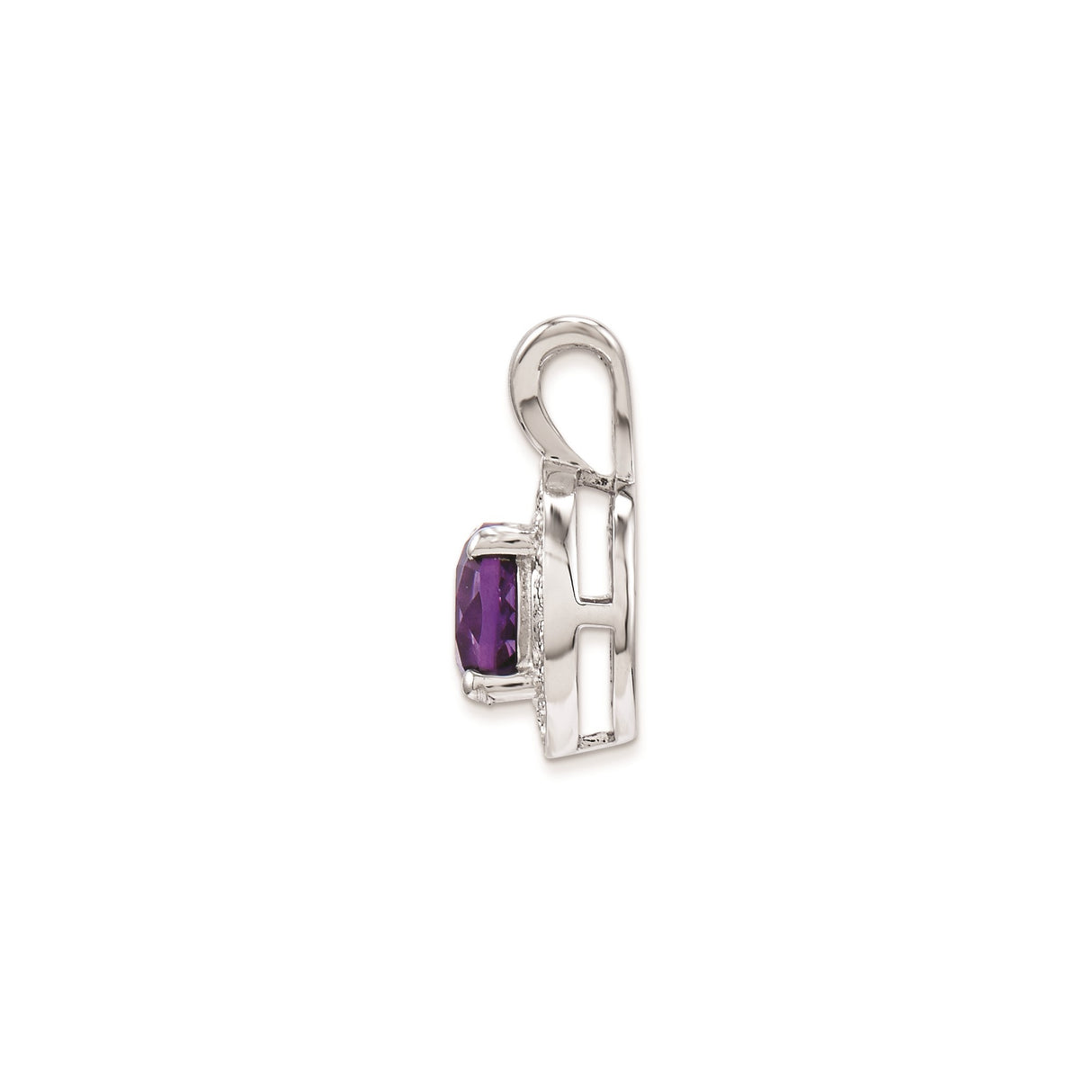 Sterling Silver Amethyst Pendant with Diamond Accents, Halo Design for Women