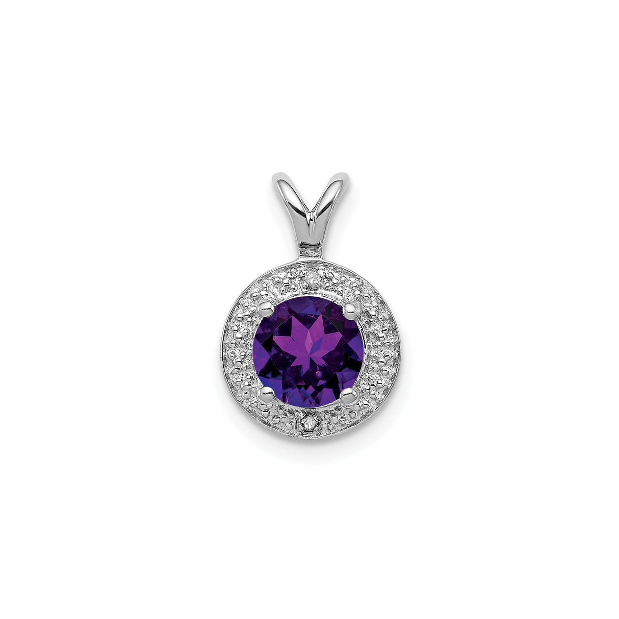 Sterling Silver Amethyst Pendant with Diamond Accents, Halo Design for Women