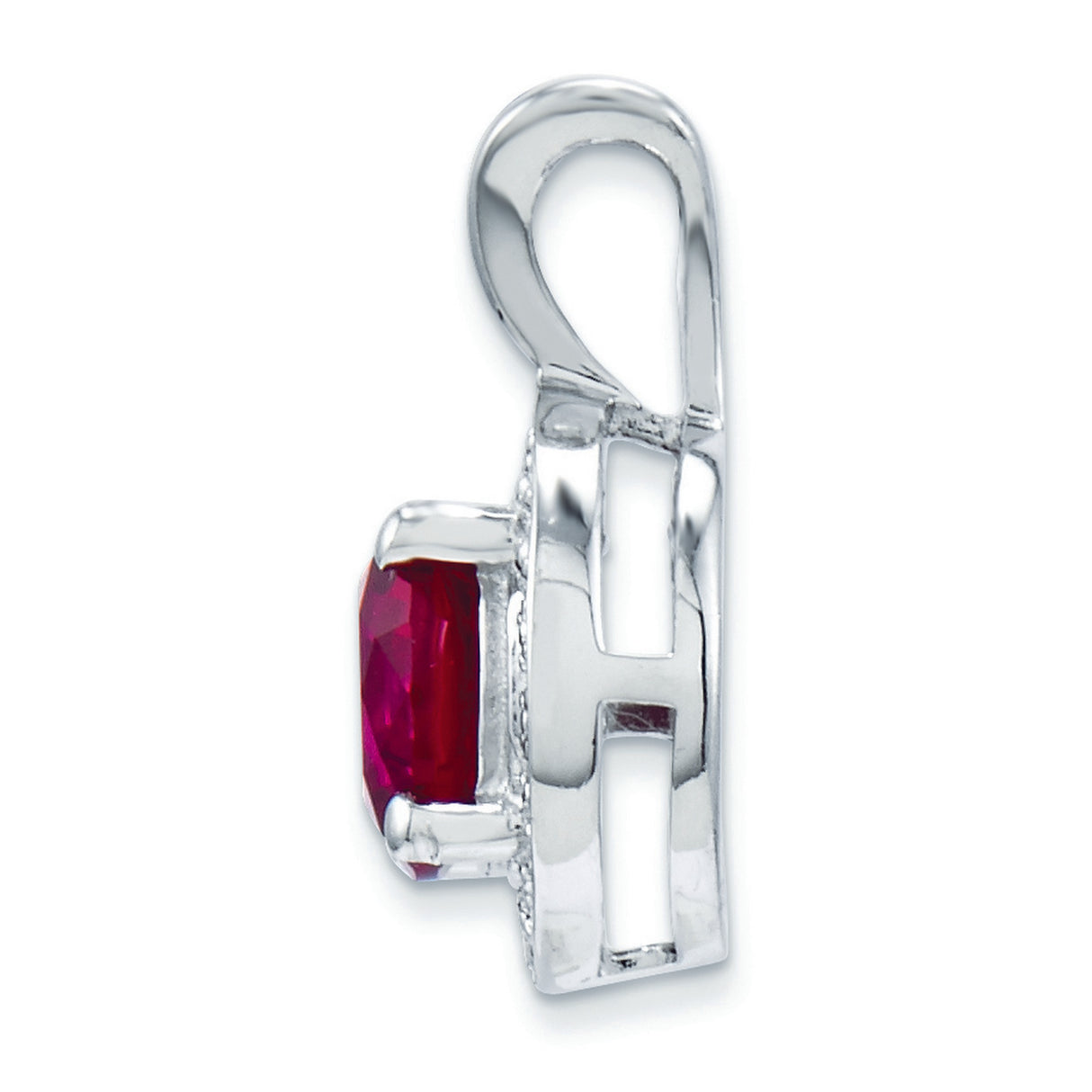 Sterling Silver Pendant with Lab Created Ruby and Diamond Accent, Halo Style for Women