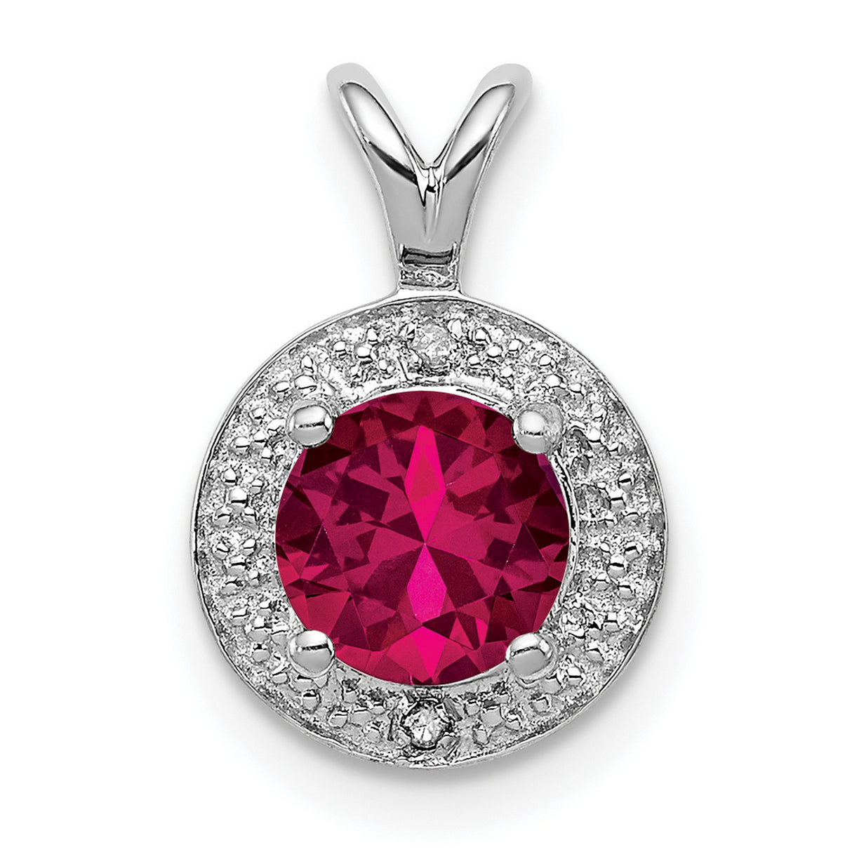 Sterling Silver Pendant with Lab Created Ruby and Diamond Accent, Halo Style for Women