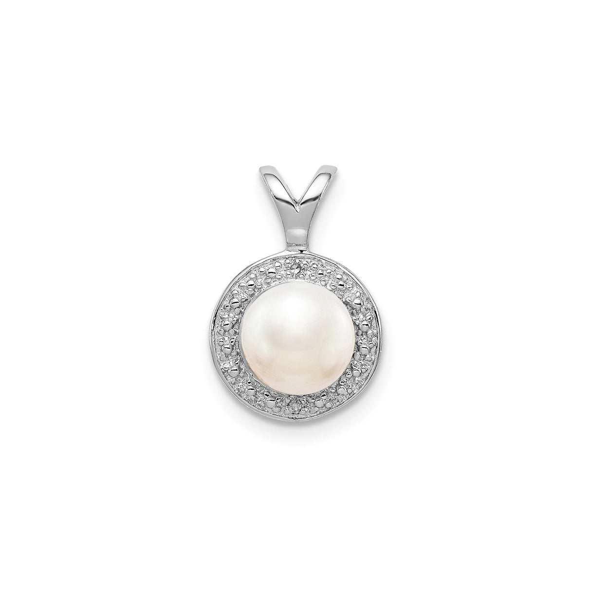 Sterling Silver Pendant with White Cultured Pearl and Cubic Zirconia Halo