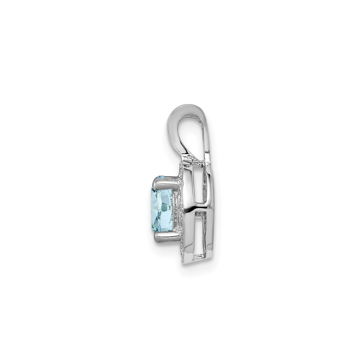 Sterling Silver Pendant with Aquamarine Center, Diamond Accents, Star Design