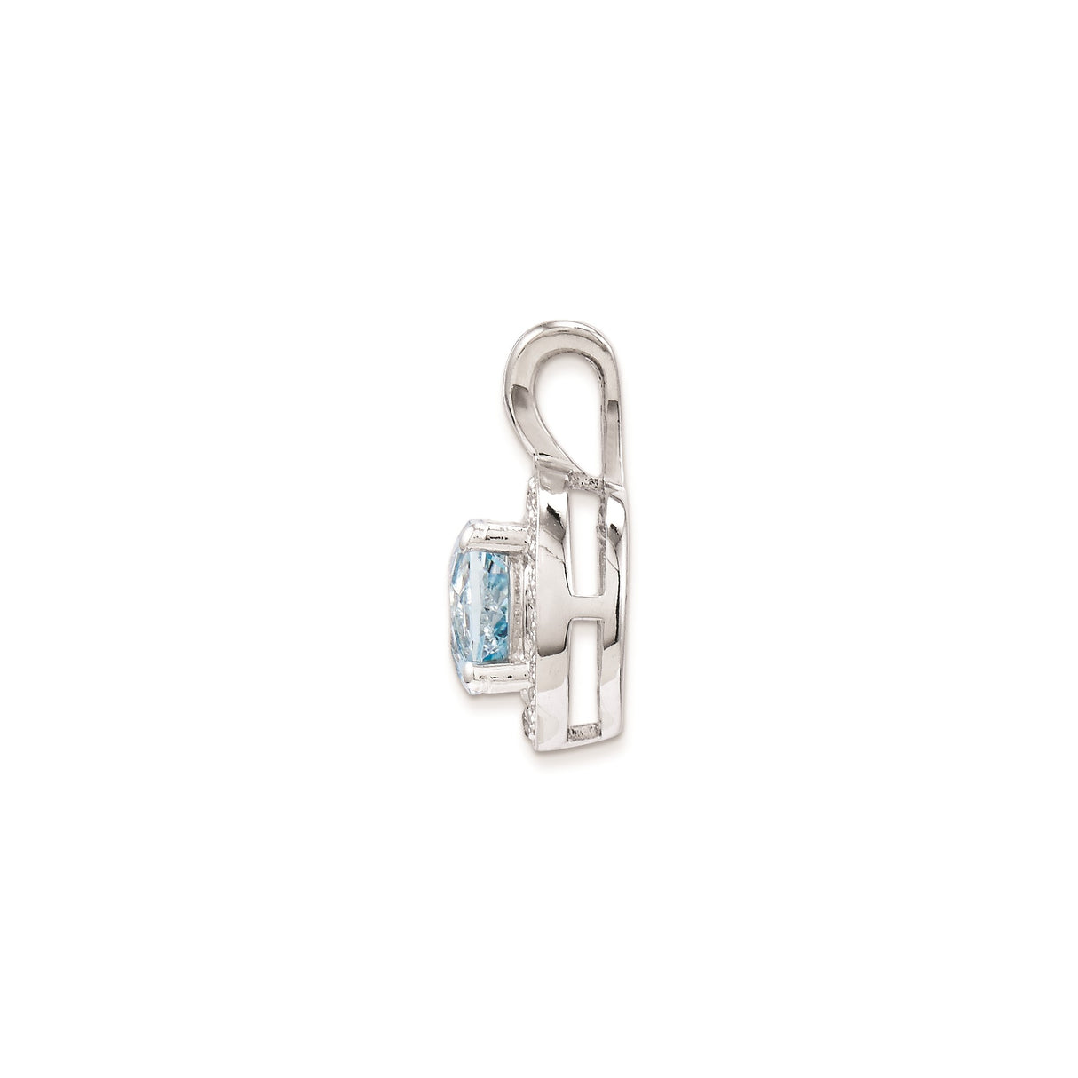 Sterling Silver Pendant with Aquamarine Center, Diamond Accents, Star Design