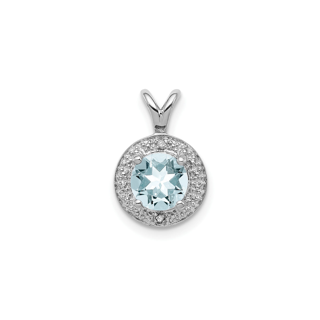 Sterling Silver Pendant with Aquamarine Center, Diamond Accents, Star Design