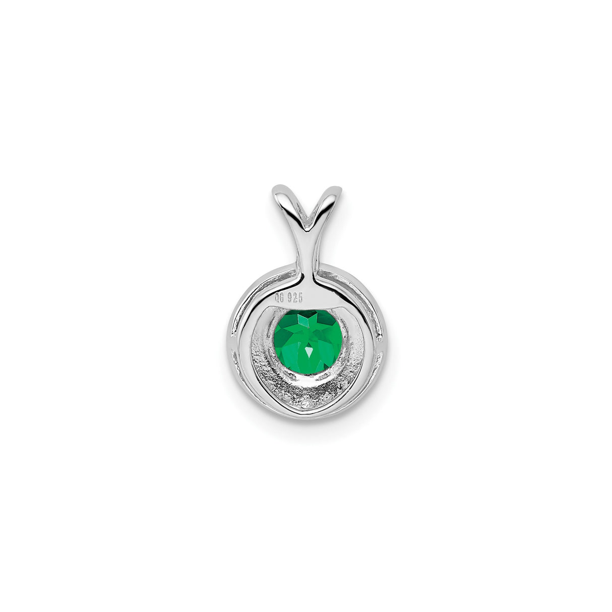 Sterling Silver Pendant with Lab Created Emerald Center and Diamond Halo Accents
