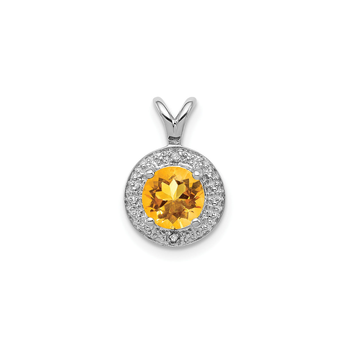Sterling Silver Pendant with Round Citrine and Diamond Accents in Halo Design