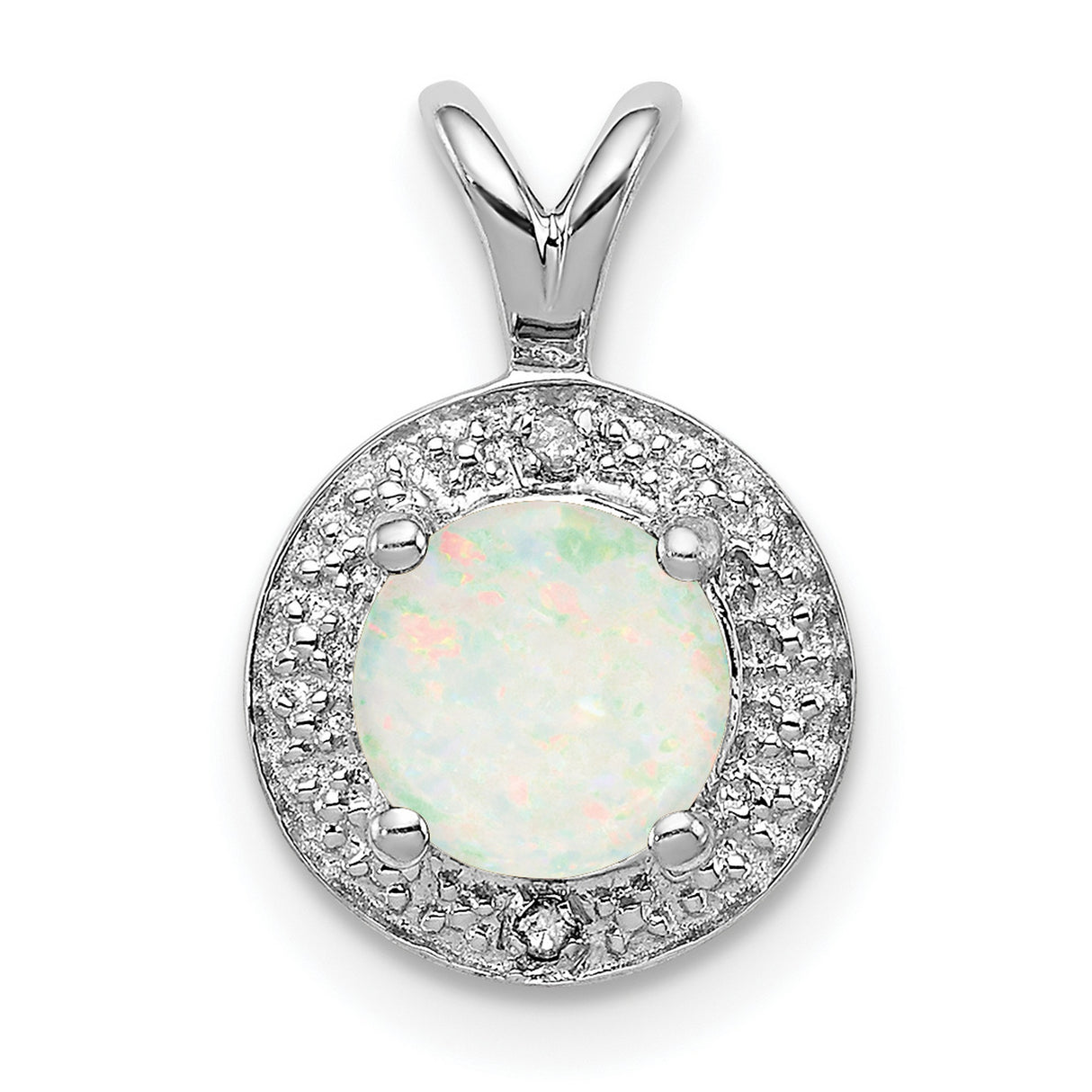 Sterling Silver Pendant with Lab Created Opal and Cubic Zirconia Halo for Women