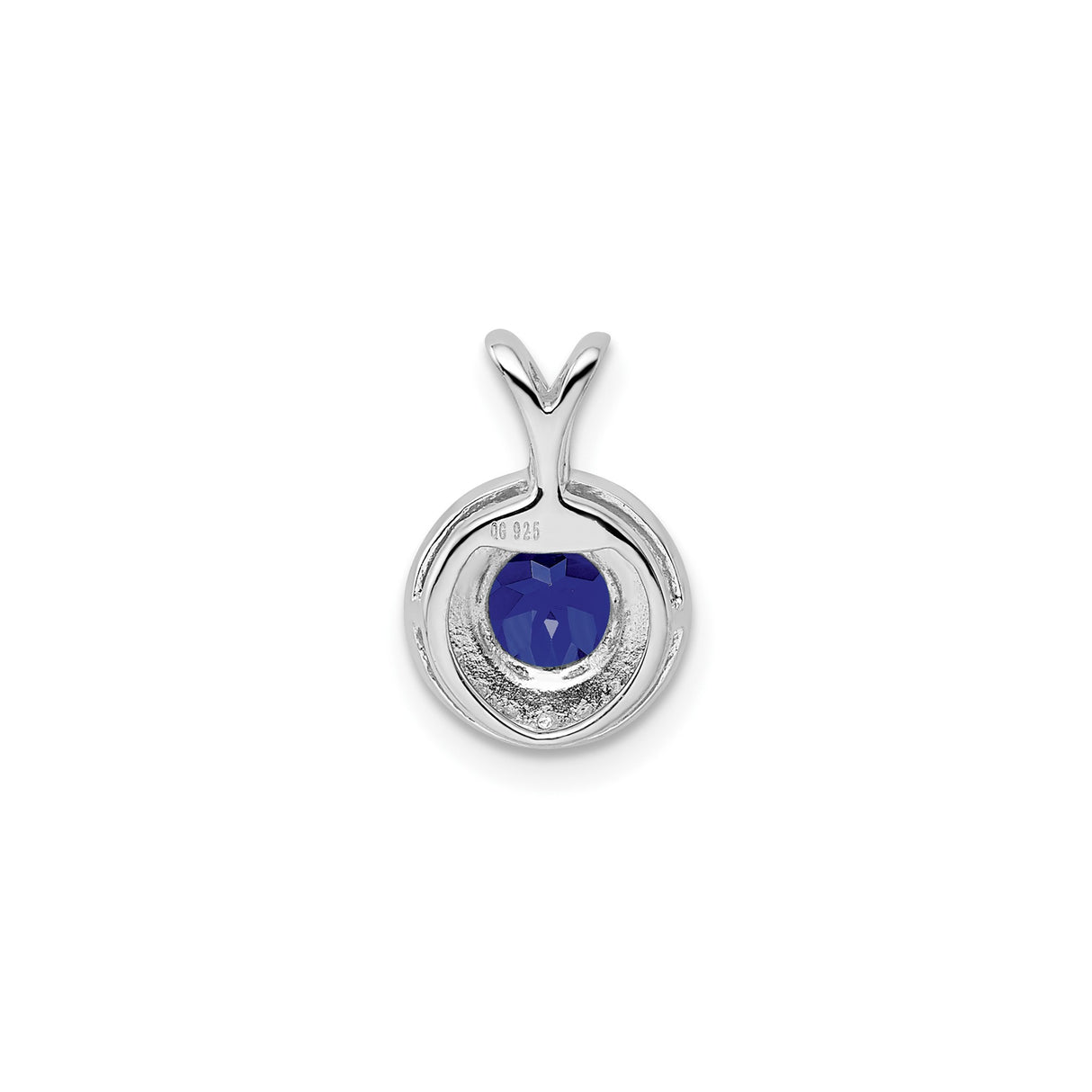 Sterling Silver Pendant with Lab Created Sapphire, Diamond Accents, Halo Style