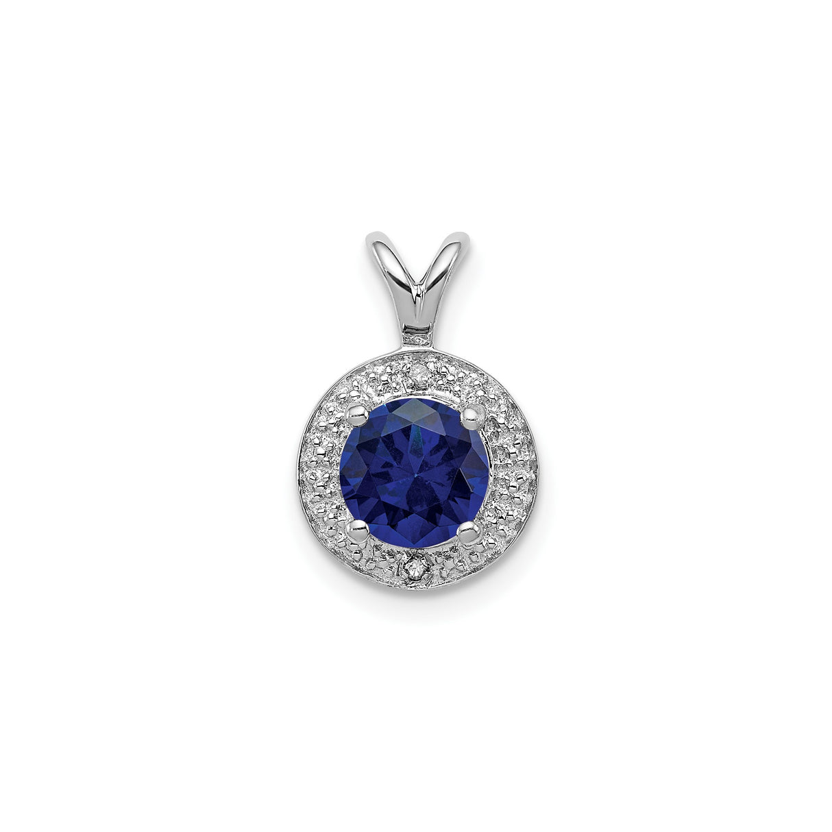 Sterling Silver Pendant with Lab Created Sapphire, Diamond Accents, Halo Style