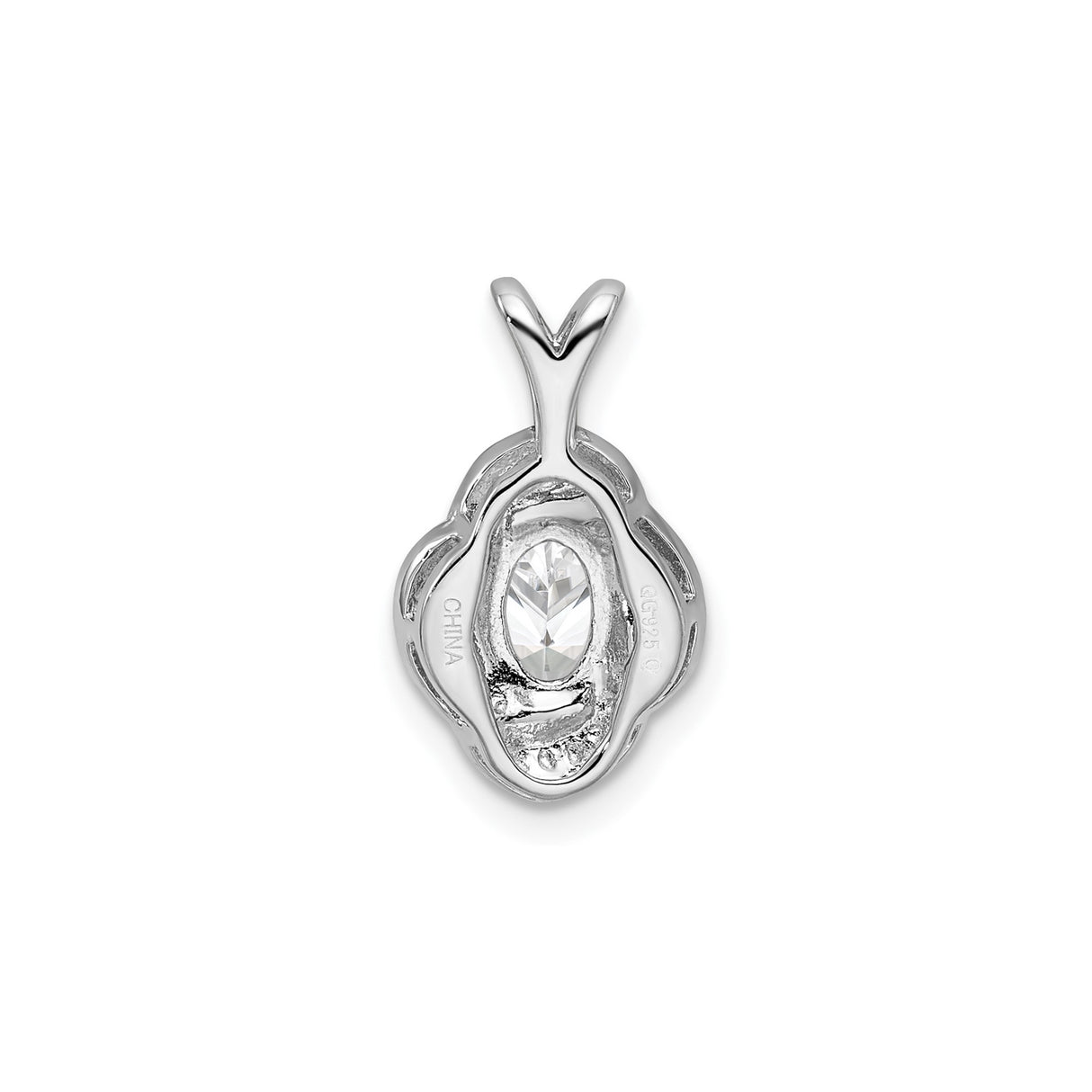 Sterling Silver Pendant with Oval Cut White Topaz and Diamond Accents, Twisted Filigree Design