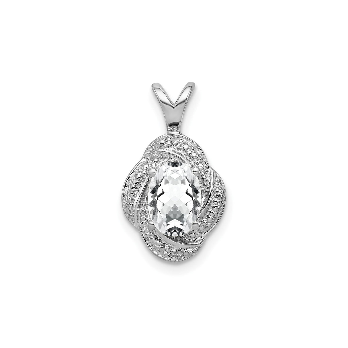 Sterling Silver Pendant with Oval Cut White Topaz and Diamond Accents, Twisted Filigree Design