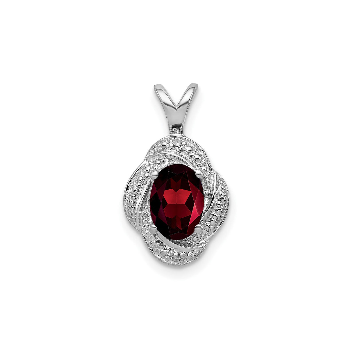 Sterling Silver Pendant with Garnet and Diamond Accents, Swirl Design for Women