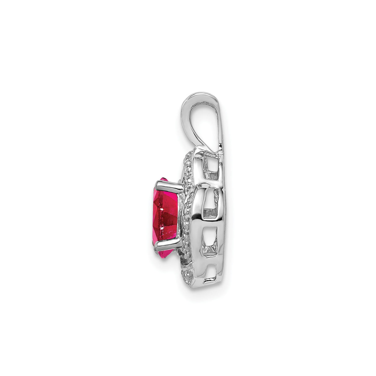 Sterling Silver Pendant with Lab Created Ruby and Diamond Accents, Looped Design for Women