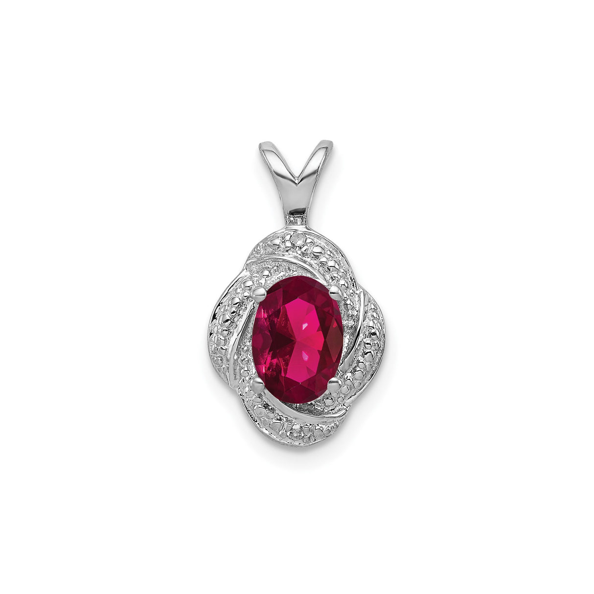 Sterling Silver Pendant with Lab Created Ruby and Diamond Accents, Looped Design for Women