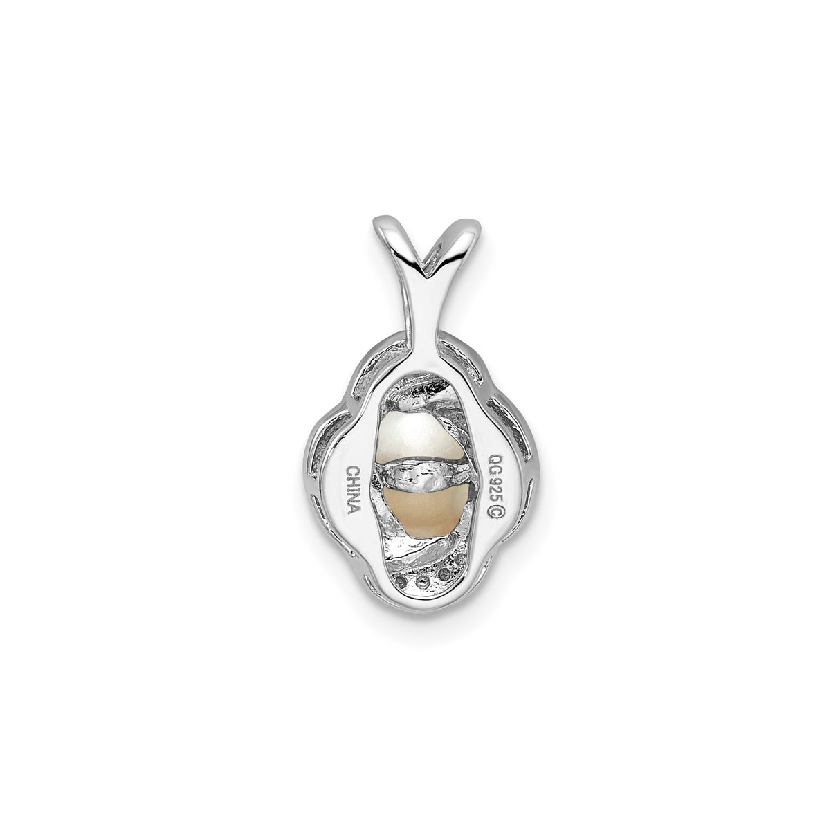 Sterling Silver Pendant with Round White Cultured Pearl and Diamond Accents, Twisted Minimalist Design
