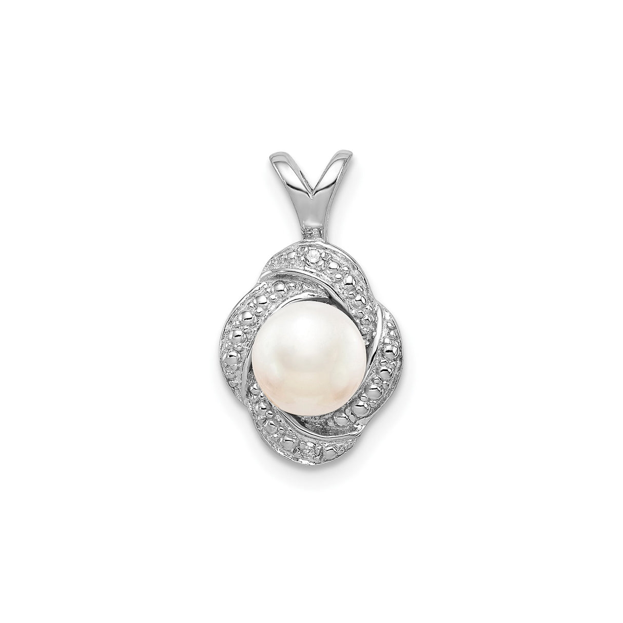 Sterling Silver Pendant with Round White Cultured Pearl and Diamond Accents, Twisted Minimalist Design