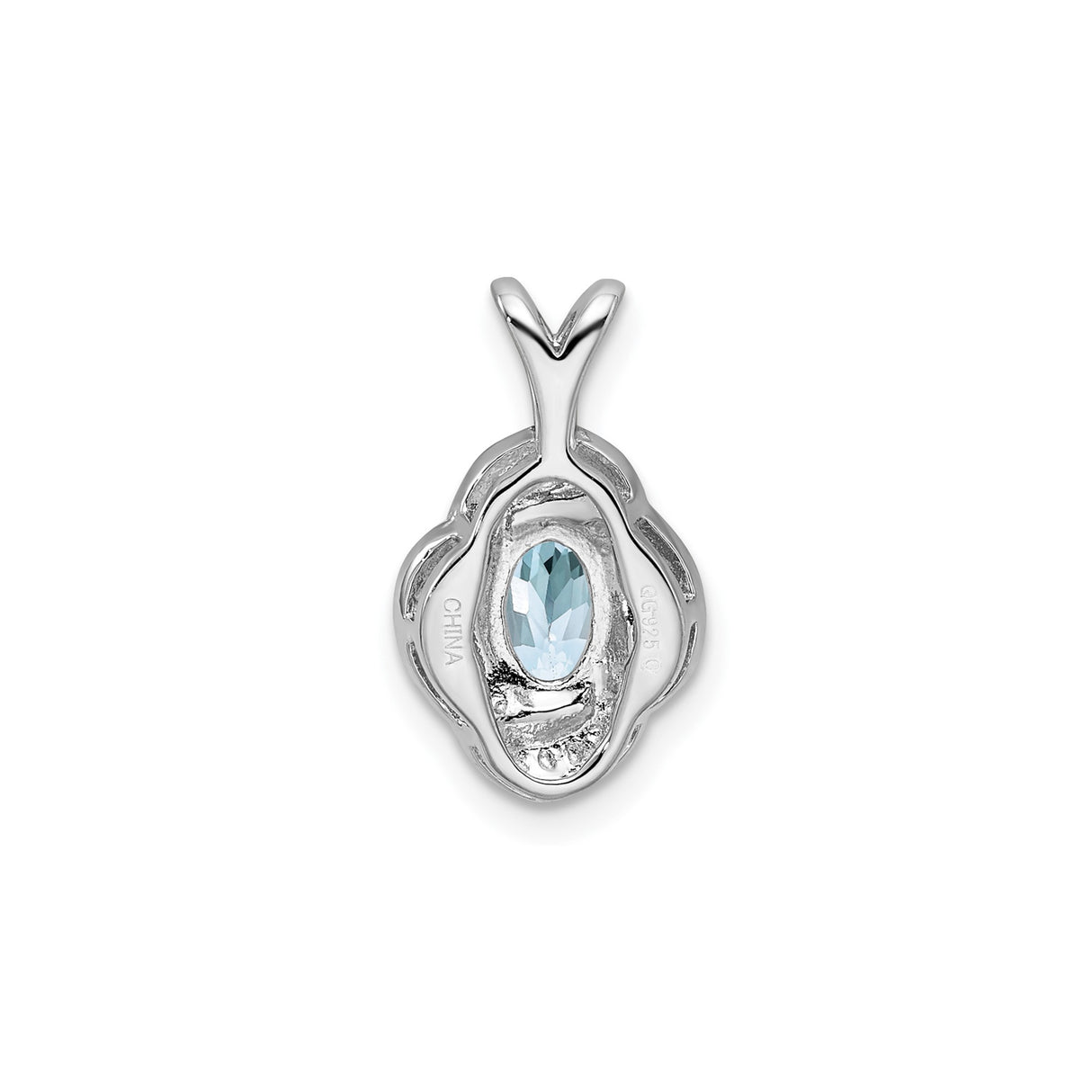 Sterling Silver Pendant with Oval Aquamarine and Diamond Accents, Twisted Filigree Design