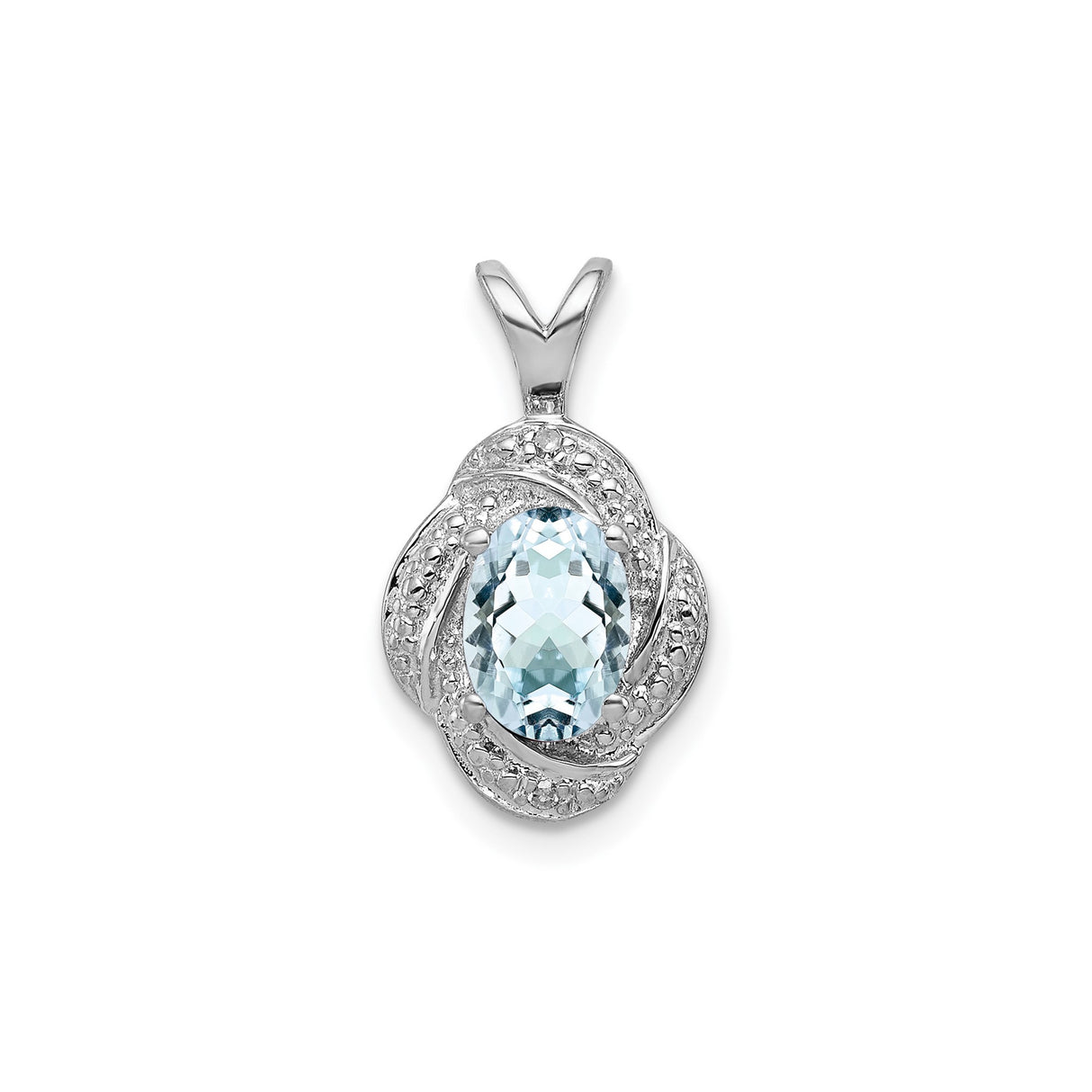 Sterling Silver Pendant with Oval Aquamarine and Diamond Accents, Twisted Filigree Design