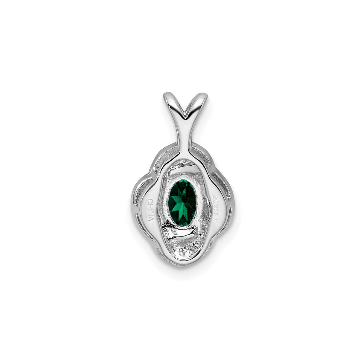 Sterling Silver Filigree Pendant with Lab Created Emerald and Diamond Accent