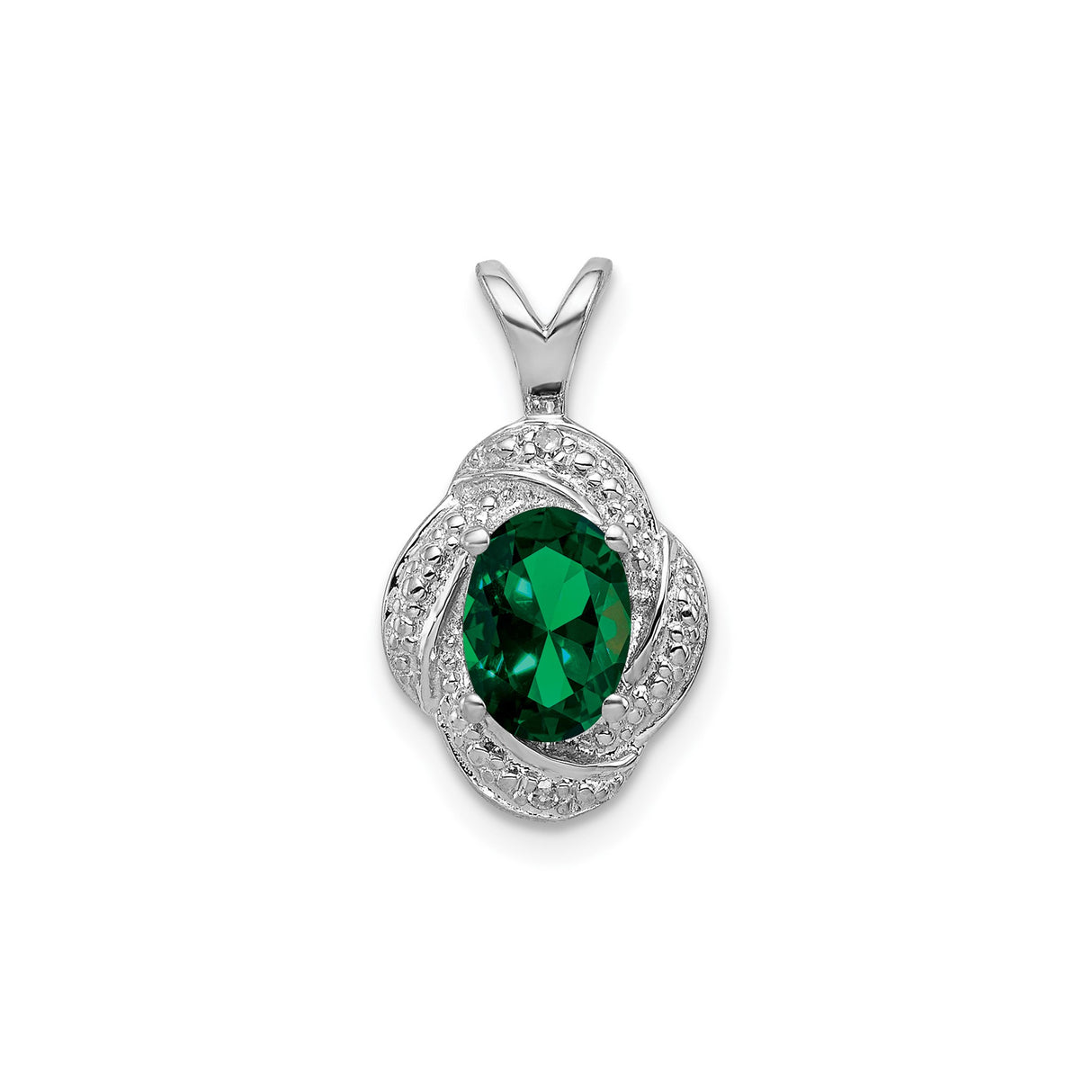 Sterling Silver Filigree Pendant with Lab Created Emerald and Diamond Accent