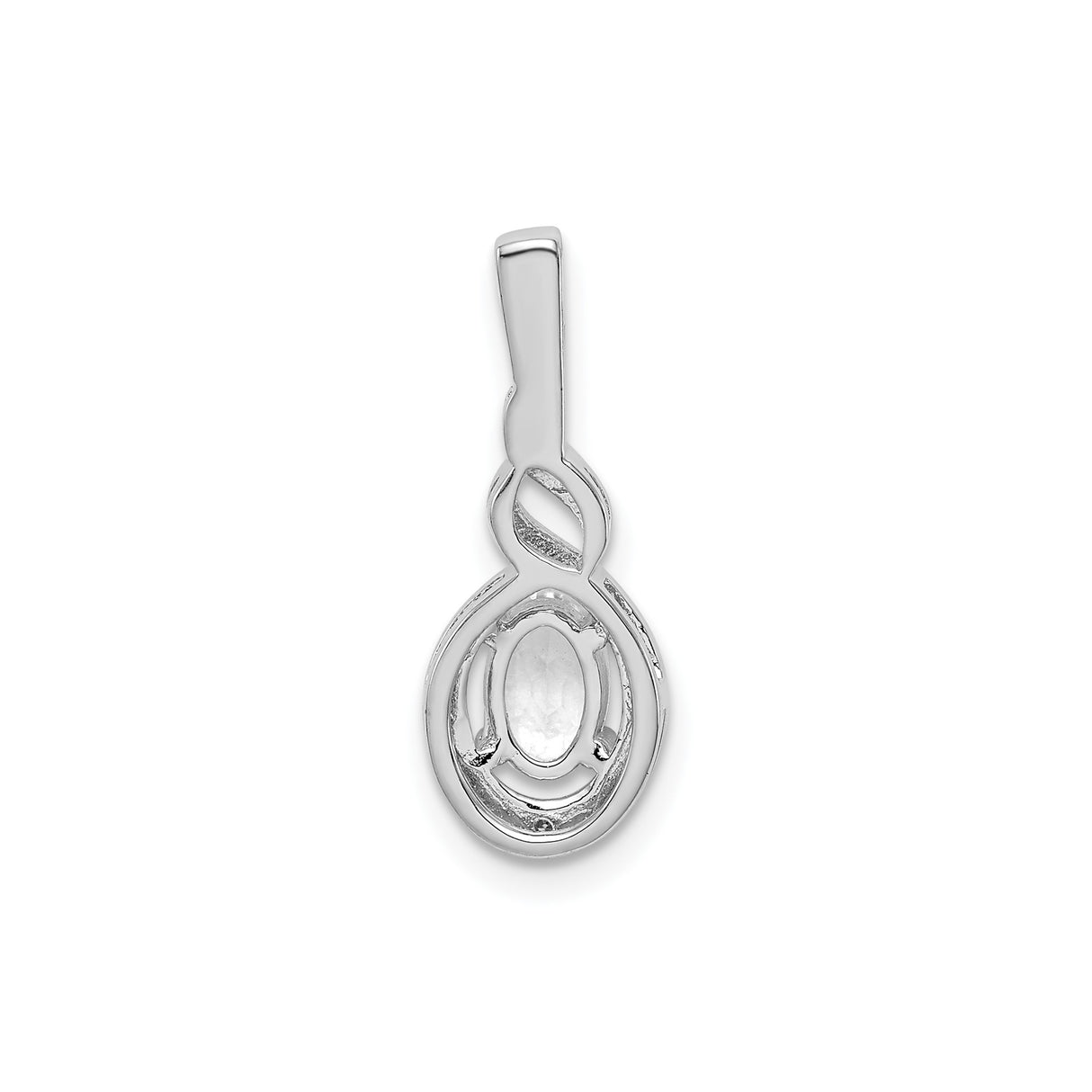 Sterling Silver Pendant with Oval White Topaz and Diamond Accents, Infinity Swirl Design