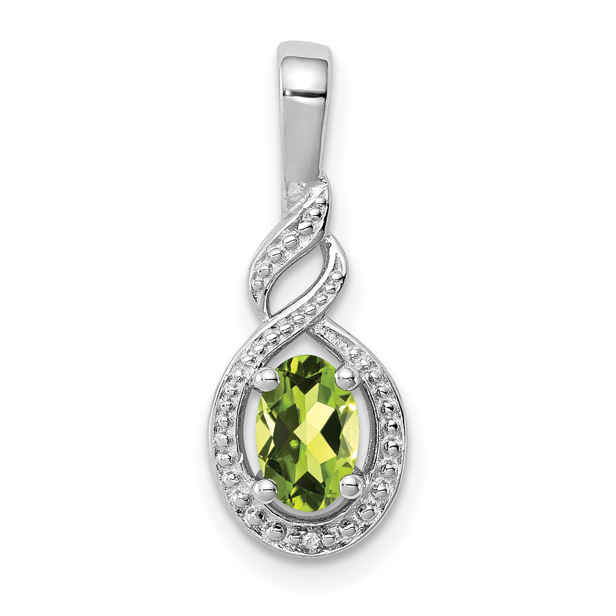 Sterling Silver Infinity Pendant with Oval Peridot and Cubic Zirconia Accents