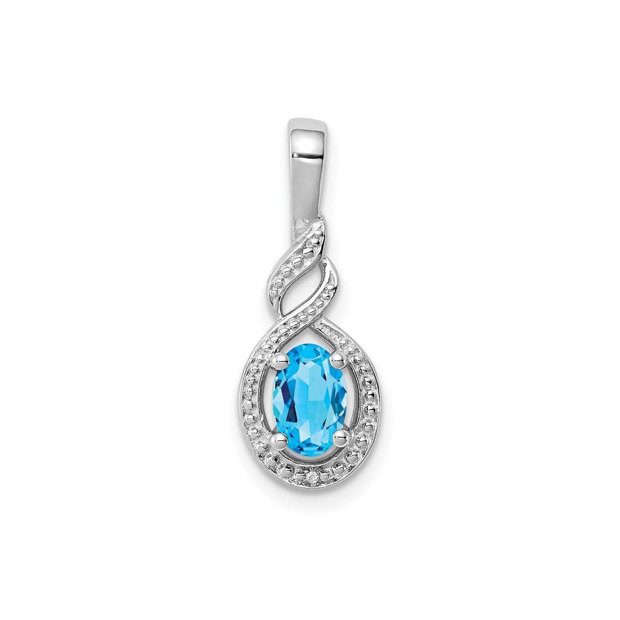 Sterling Silver Infinity Loop Pendant with Oval Swiss Blue Topaz and Diamond Accents