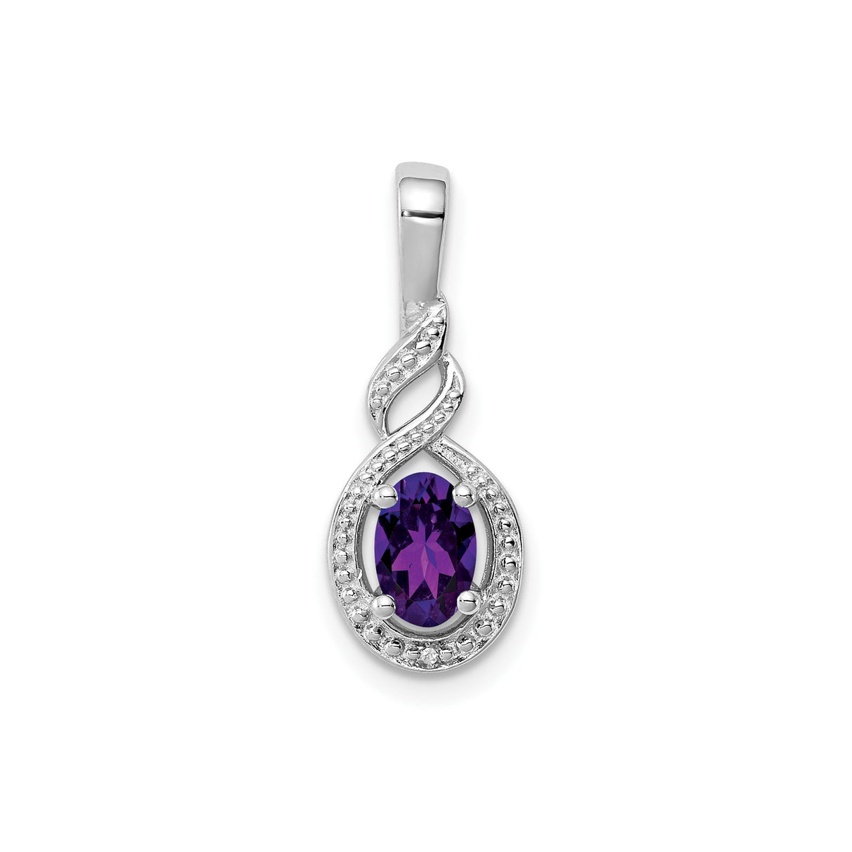 Sterling Silver Pendant with Amethyst and Diamond Accents, Infinity Twisted Loop Design for Women
