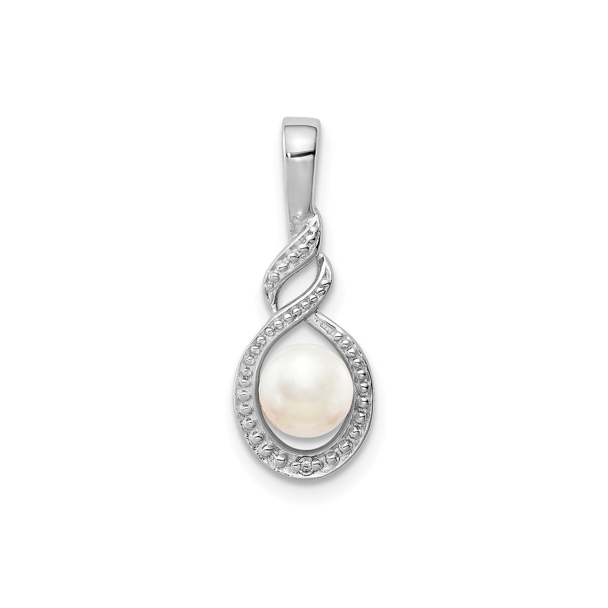 Sterling Silver Infinity Pendant with White Freshwater Pearl and Diamond Accent