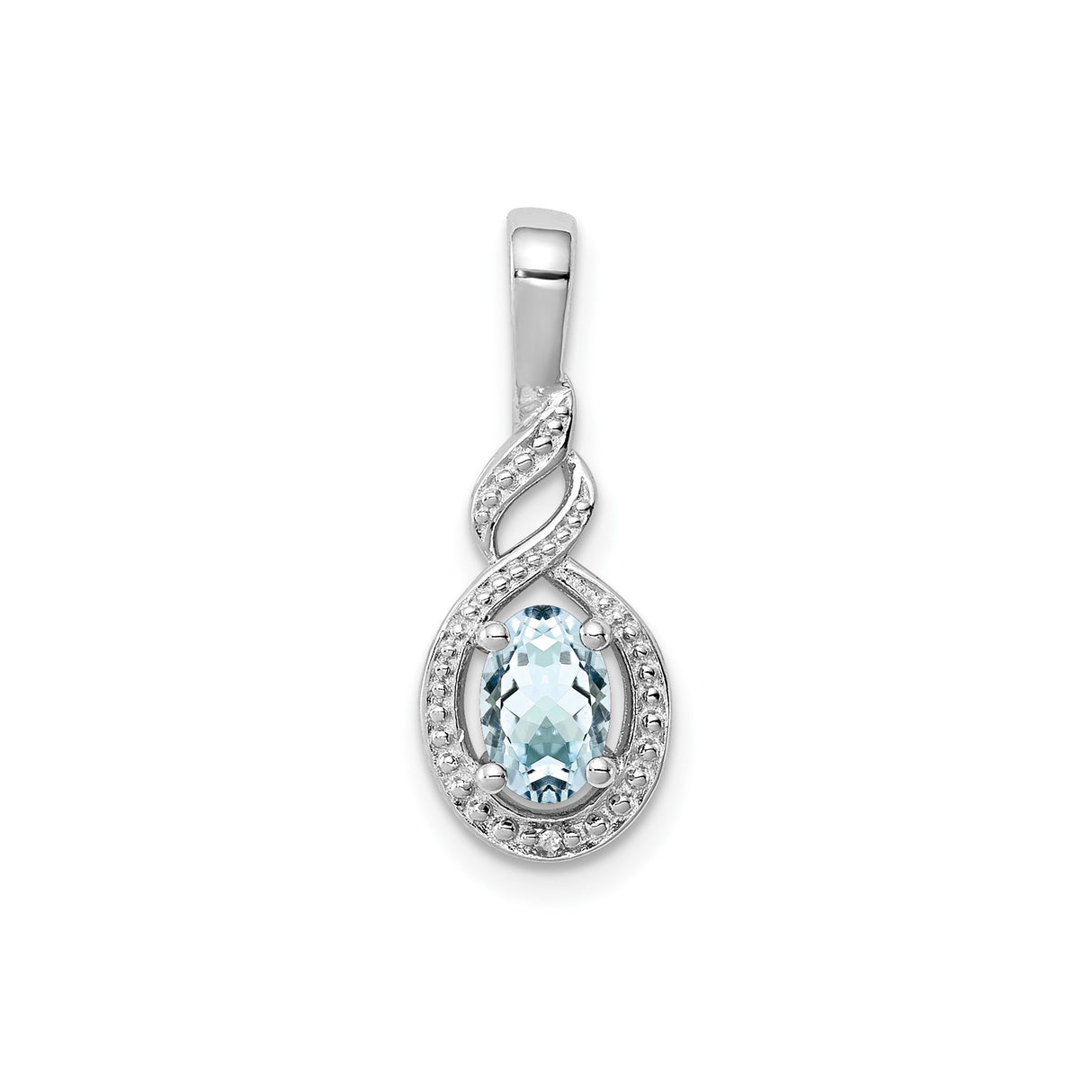 Sterling Silver Infinity Pendant with Aquamarine and Diamond Accents