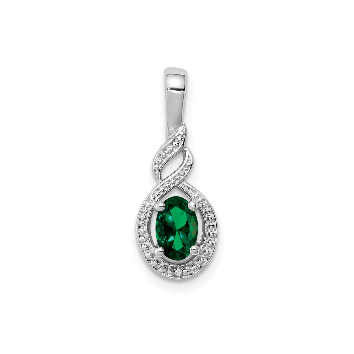 Sterling Silver Infinity Twist Pendant with Lab Created Emerald and Diamond Accents