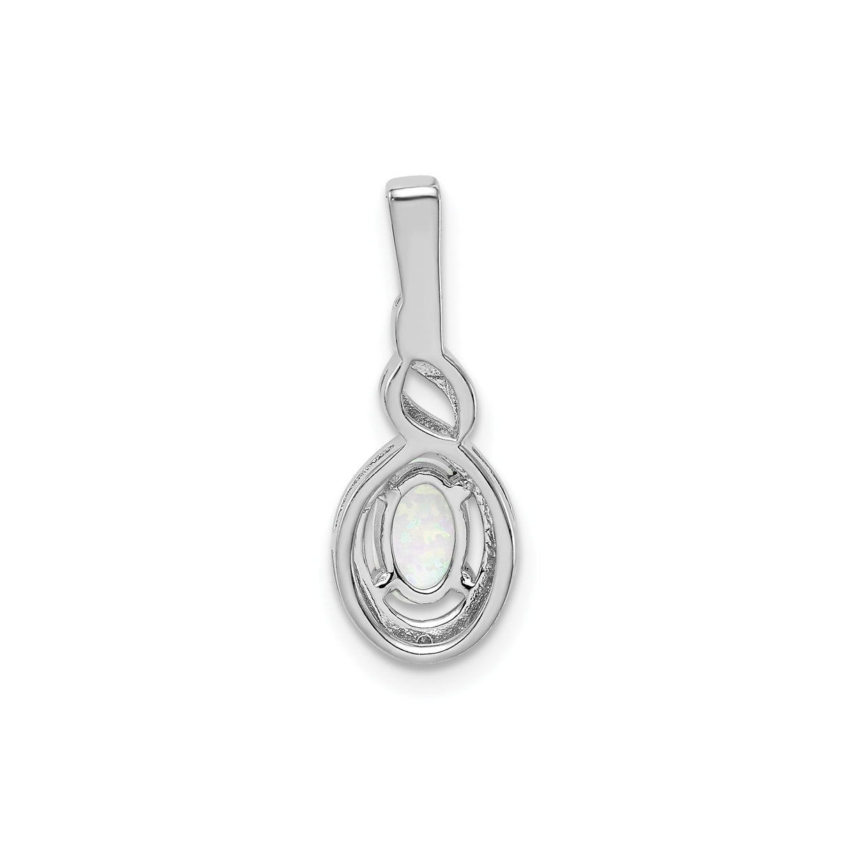 Sterling Silver Pendant with Oval White Lab Created Opal and Diamond Accents in Infinity Design