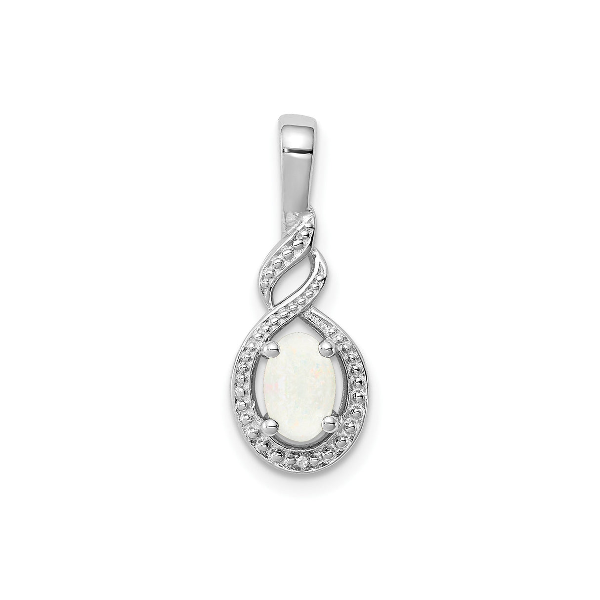 Sterling Silver Pendant with Oval White Lab Created Opal and Diamond Accents in Infinity Design